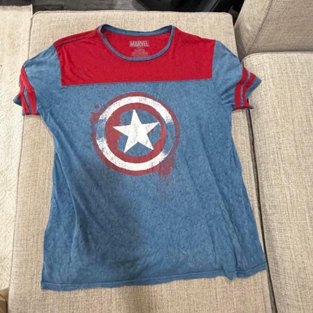 Marvel Captain America Distressed Graphic T-Shirt XL Blue Red Mad Engine
